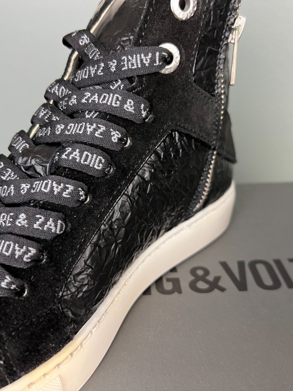 Zadig & Voltaire High Flash Wrinkle Sneakers Size 36 Black Leather High Top - Picture 7 of 9